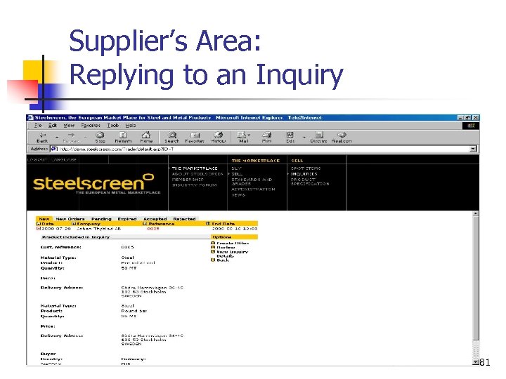 Supplier’s Area: Replying to an Inquiry 81 