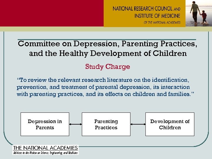 Committee on Depression, Parenting Practices, and the Healthy Development of Children Study Charge “To