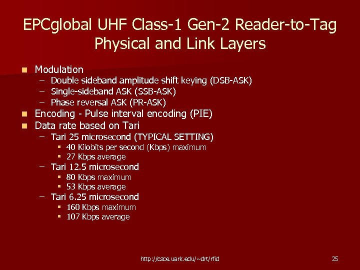 EPCglobal UHF Class-1 Gen-2 Reader-to-Tag Physical and Link Layers n Modulation n n Encoding