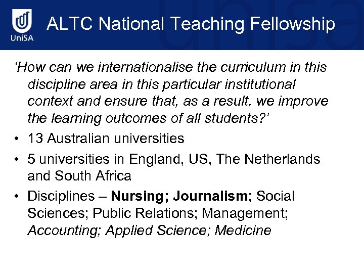 ALTC National Teaching Fellowship ‘How can we internationalise the curriculum in this discipline area