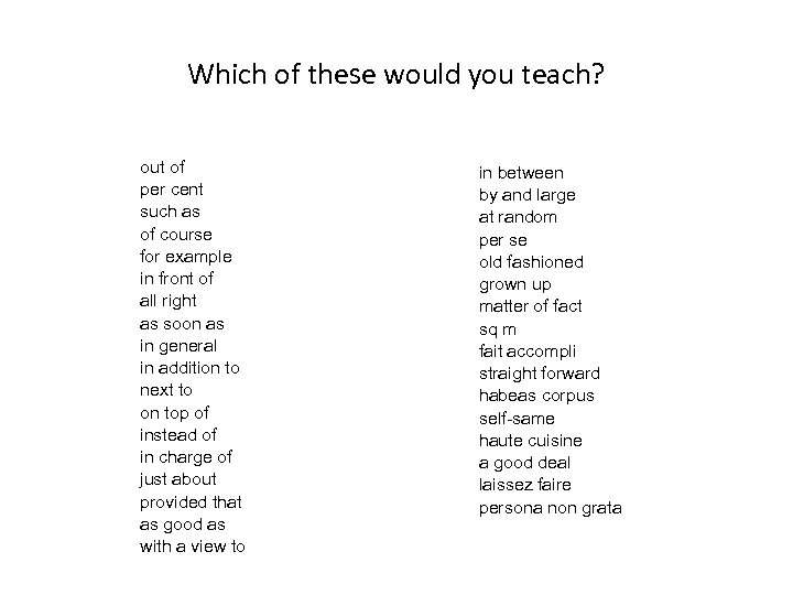 Which of these would you teach? out of per cent such as of course