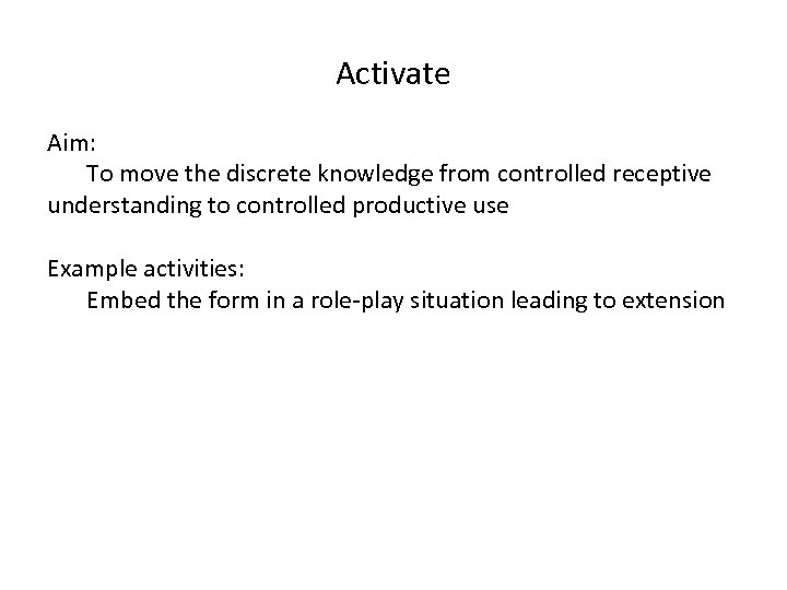 Activate Aim: To move the discrete knowledge from controlled receptive understanding to controlled productive