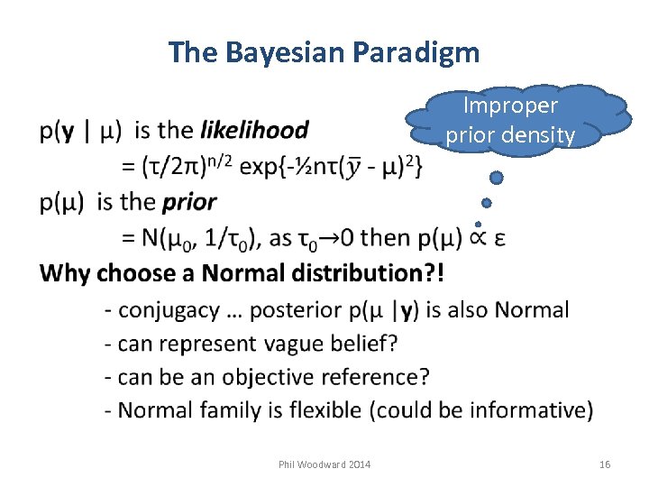 The Bayesian Paradigm Improper prior density Phil Woodward 2014 16 
