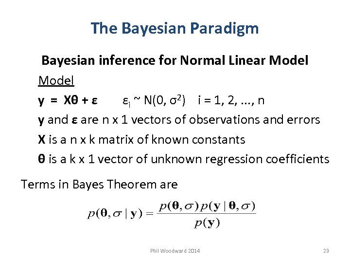 The Bayesian Paradigm Bayesian inference for Normal Linear Model y = Xθ + ε