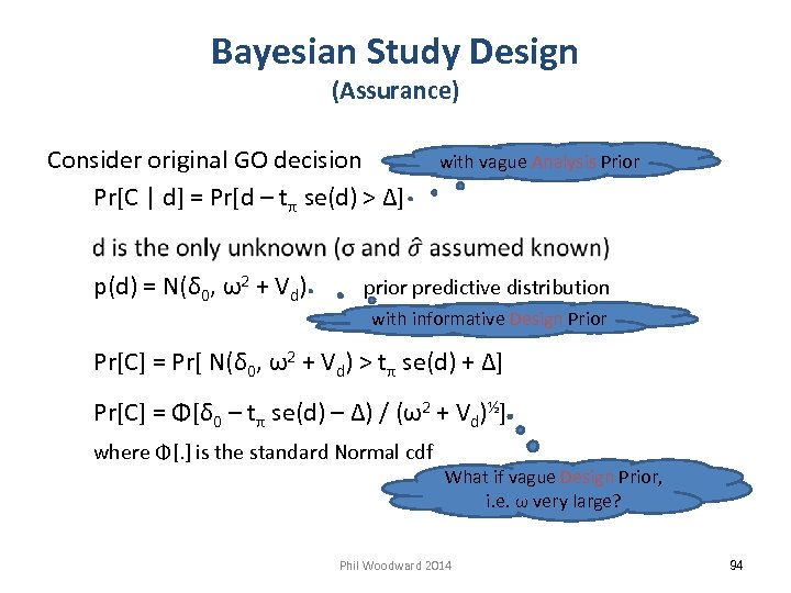 Bayesian Study Design (Assurance) Consider original GO decision Pr[C | d] = Pr[d –