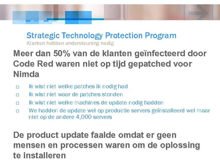 Strategic Technology Protection Program Klanten hebben ondersteuning nodig Meer dan 50% van de klanten