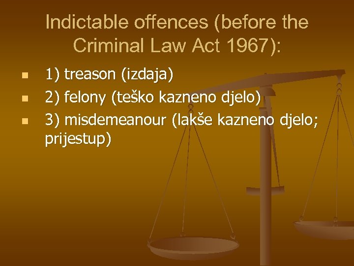 Indictable offences (before the Criminal Law Act 1967): n n n 1) treason (izdaja)