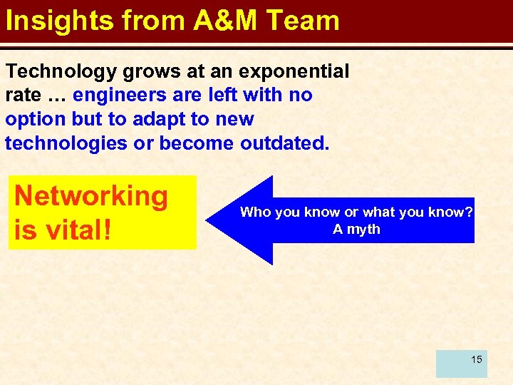 Insights from A&M Team Technology grows at an exponential rate … engineers are left
