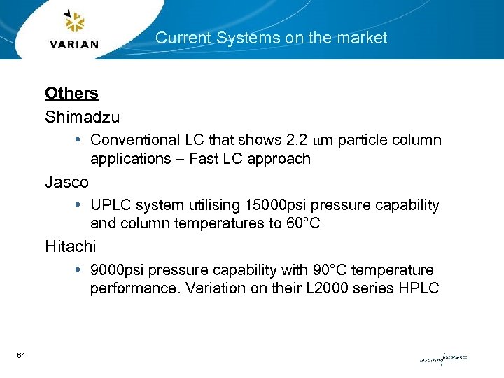 Current Systems on the market Others Shimadzu • Conventional LC that shows 2. 2