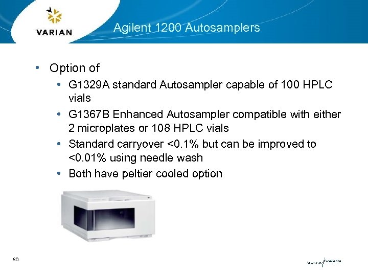Agilent 1200 Autosamplers • Option of • G 1329 A standard Autosampler capable of