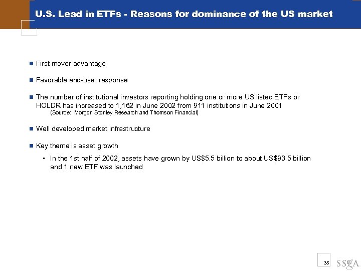 U. S. Lead in ETFs - Reasons for dominance of the US market n
