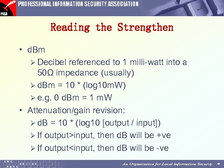 Reading the Strengthen • d. Bm Ø Decibel referenced to 1 milli-watt into a