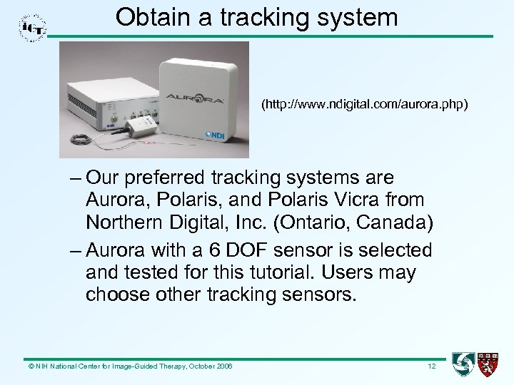 Obtain a tracking system (http: //www. ndigital. com/aurora. php) – Our preferred tracking systems