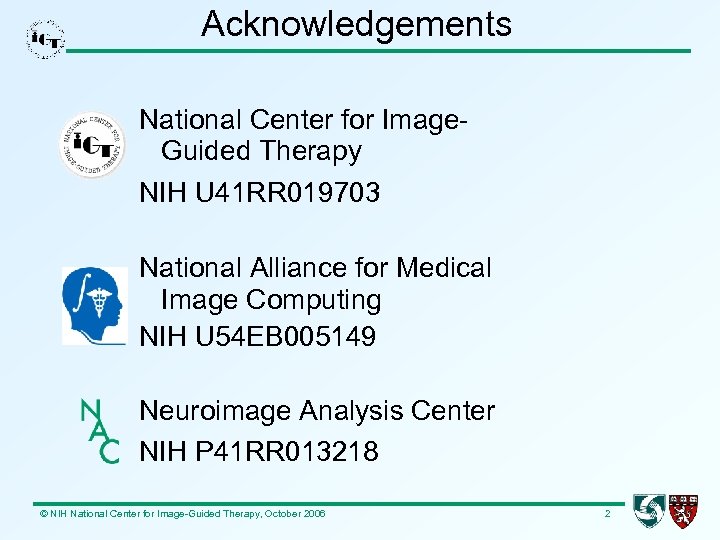 Acknowledgements National Center for Image. Guided Therapy NIH U 41 RR 019703 National Alliance
