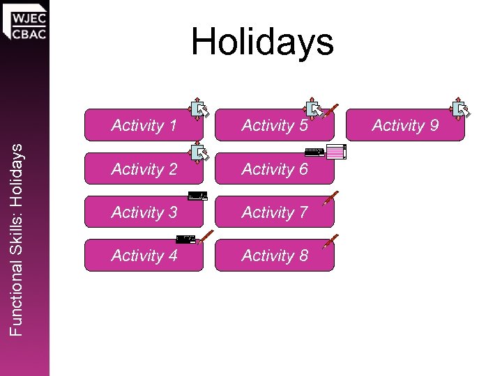 Holidays Functional Skills: Holidays Activity 1 Activity 5 Activity 2 Activity 6 Activity 3