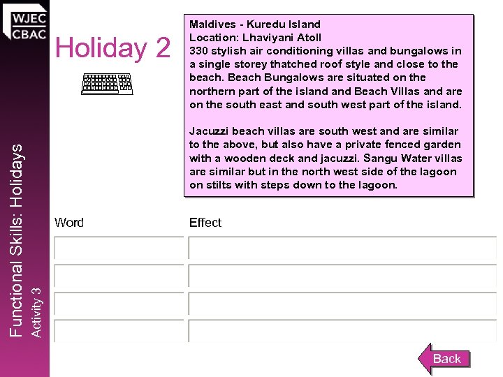 Jacuzzi beach villas are south west and are similar to the above, but also