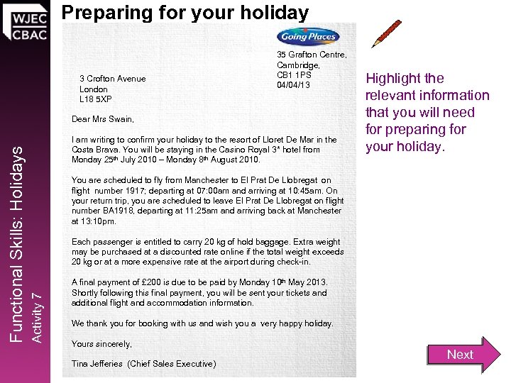 Preparing for your holiday 3 Crofton Avenue London L 18 5 XP 35 Grafton