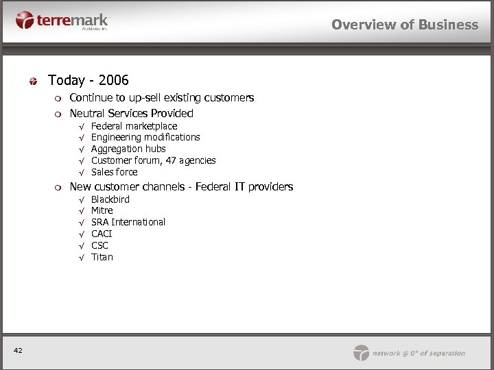 Overview of Business Today - 2006 m m Continue to up-sell existing customers Neutral