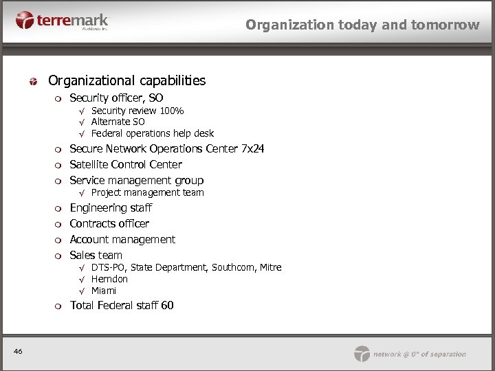 Organization today and tomorrow Organizational capabilities m Security officer, SO √ √ √ m
