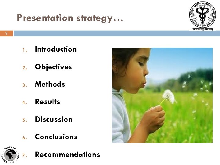Presentation strategy… 3 1. Introduction 2. Objectives 3. Methods 4. Results 5. Discussion 6.