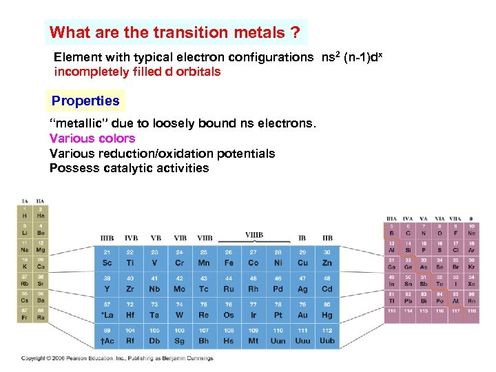 What are the transition metals ? Element with typical electron configurations ns 2 (n-1)dx