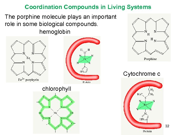 Coordination Compounds in Living Systems The porphine molecule plays an important role in some
