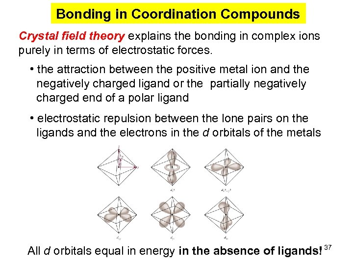 Bonding in Coordination Compounds Crystal field theory explains the bonding in complex ions purely