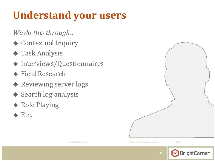 Understand your users We do this through… u Contextual Inquiry u Task Analysis u