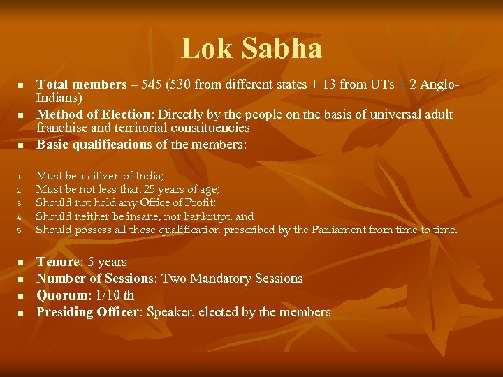 Lok Sabha n n n 1. 2. 3. 4. 5. n n Total members