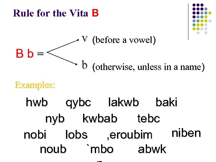 Rule for the Vita B v Bb= (before a vowel) b (otherwise, unless in