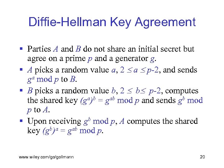 Diffie-Hellman Key Agreement § Parties A and B do not share an initial secret