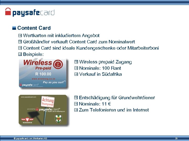 Content Card Wertkarten mit inkludiertem Angebot Großhändler verkauft Content Card zum Nominalwert Content Card