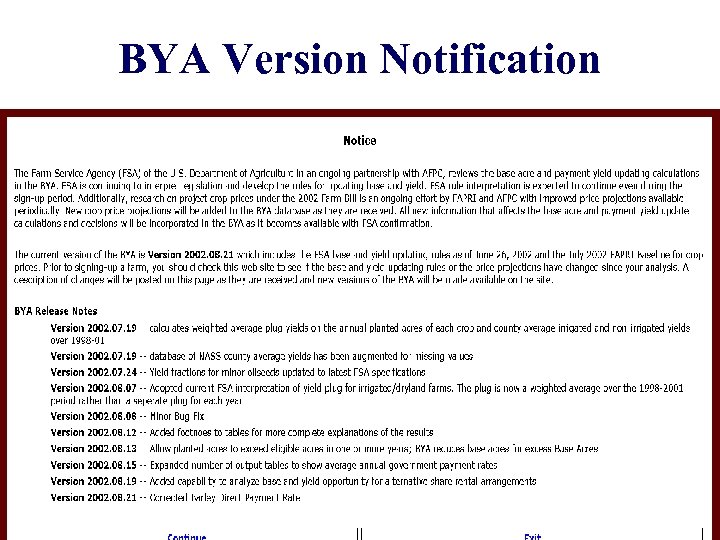 BYA Version Notification 