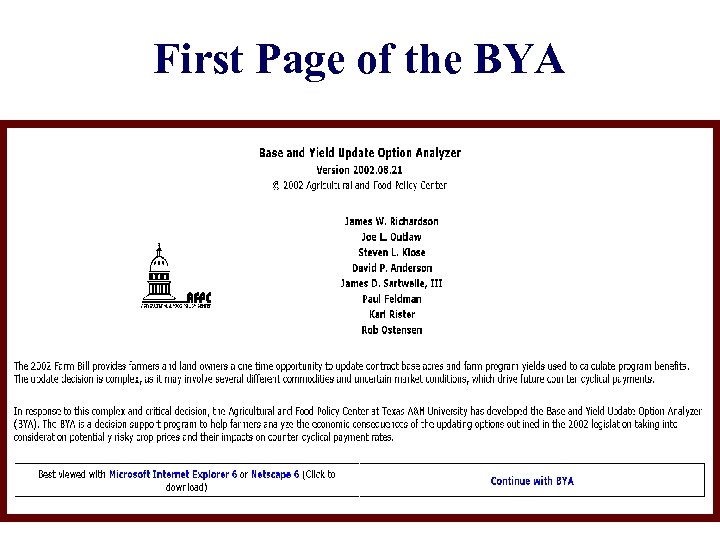 First Page of the BYA 