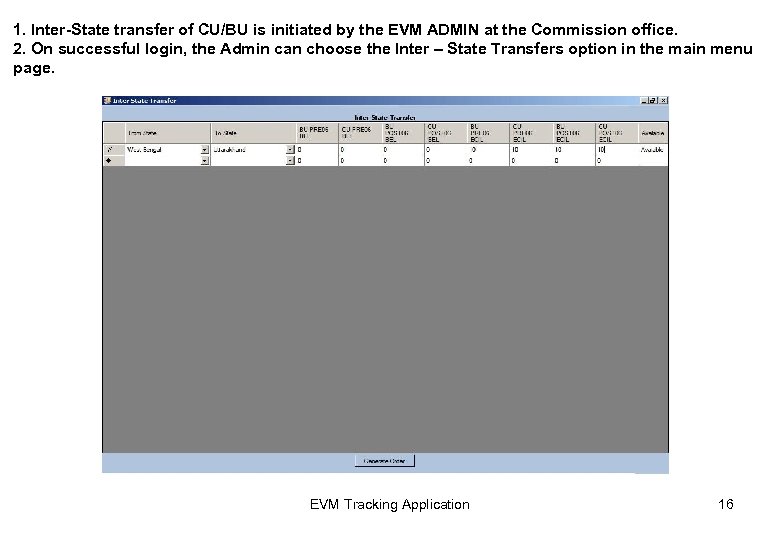 1. Inter-State transfer of CU/BU is initiated by the EVM ADMIN at the Commission