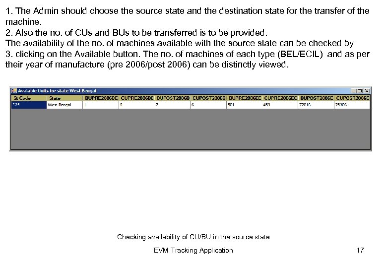 1. The Admin should choose the source state and the destination state for the