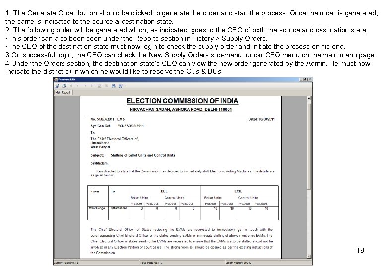 1. The Generate Order button should be clicked to generate the order and start