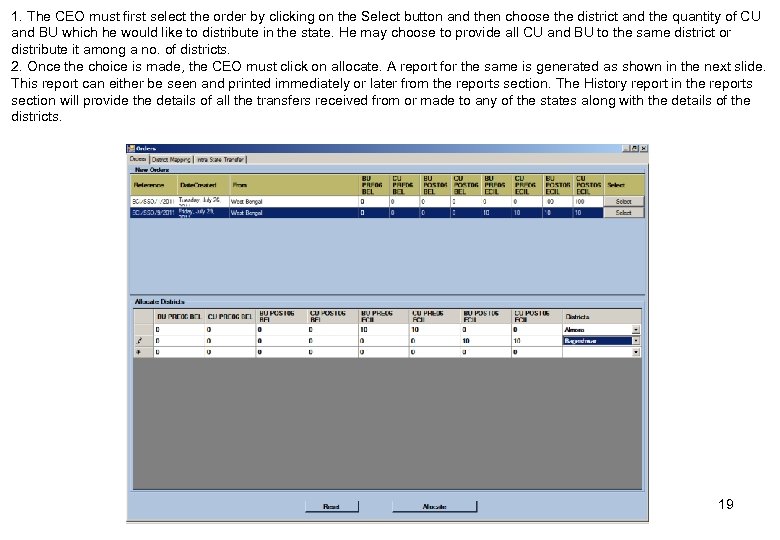 1. The CEO must first select the order by clicking on the Select button
