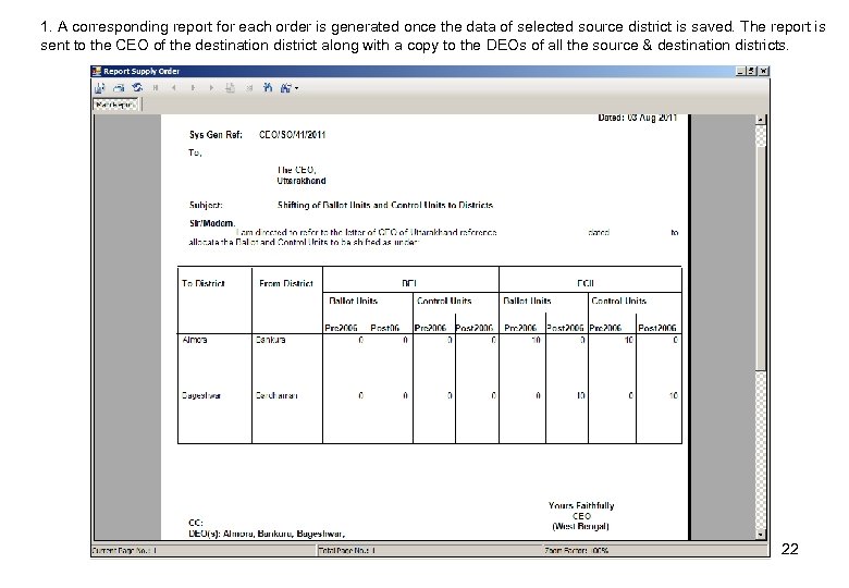 1. A corresponding report for each order is generated once the data of selected