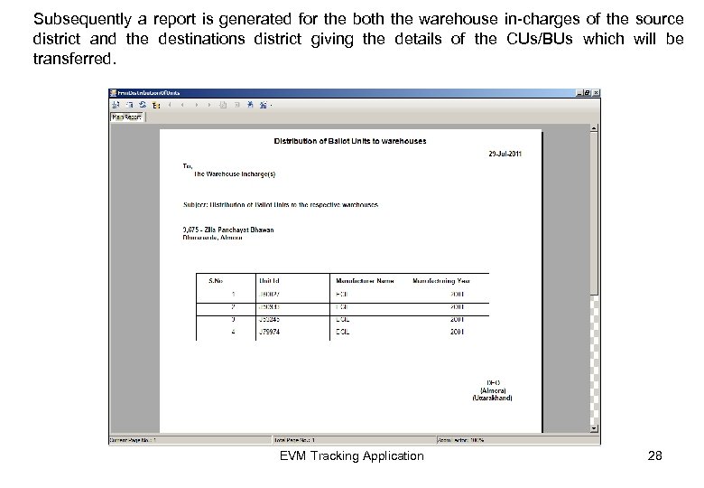 Subsequently a report is generated for the both the warehouse in-charges of the source