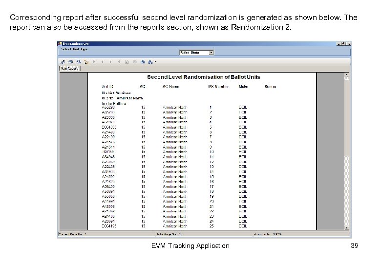 Corresponding report after successful second level randomization is generated as shown below. The report