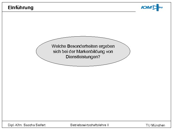 Einführung Welche Besonderheiten ergeben sich bei der Markenbildung von Dienstleistungen? Dipl. -Kfm. Sascha Seifert