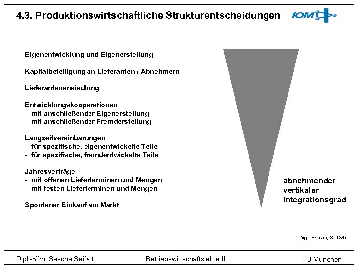 4. 3. Produktionswirtschaftliche Strukturentscheidungen Eigenentwicklung und Eigenerstellung Kapitalbeteiligung an Lieferanten / Abnehmern Lieferantenansiedlung Entwicklungskooperationen