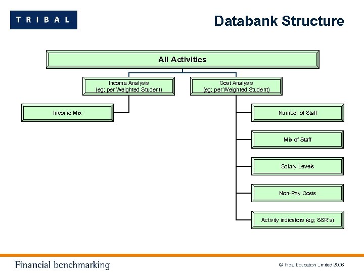 Databank Structure All Activities Income Analysis (eg; per Weighted Student) Income Mix Cost Analysis
