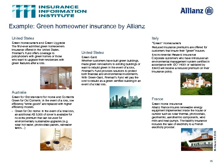 Example: Green homeowner insurance by Allianz United States Italy Green Homeowners and Green Upgrade