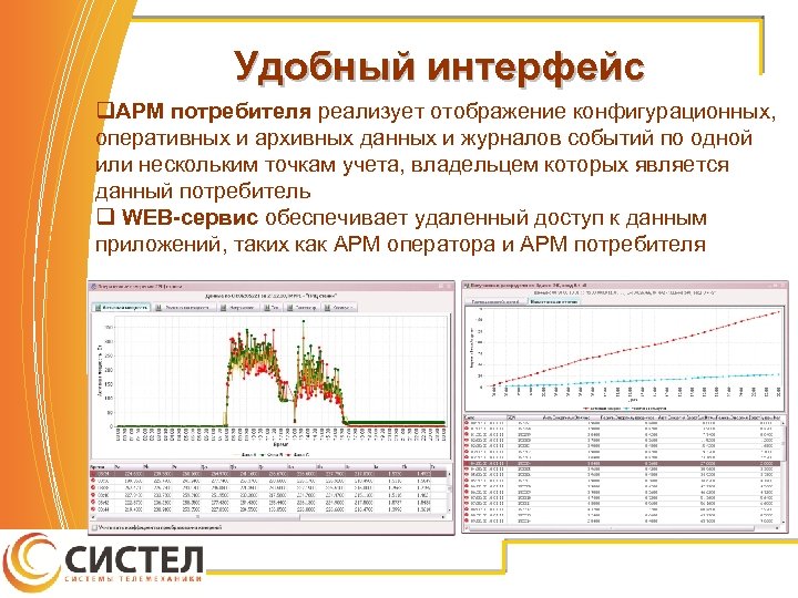 Удобный интерфейс q. АРМ потребителя реализует отображение конфигурационных, оперативных и архивных данных и журналов