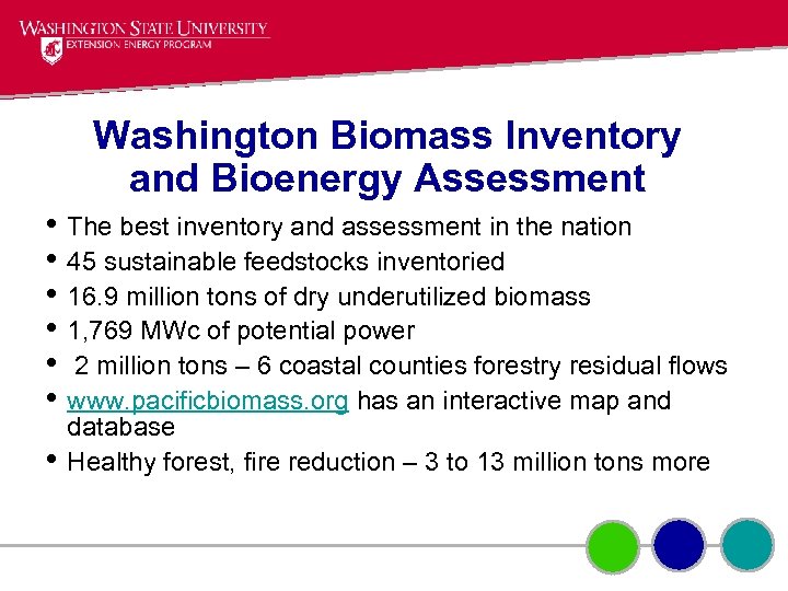 Washington Biomass Inventory and Bioenergy Assessment • The best inventory and assessment in the
