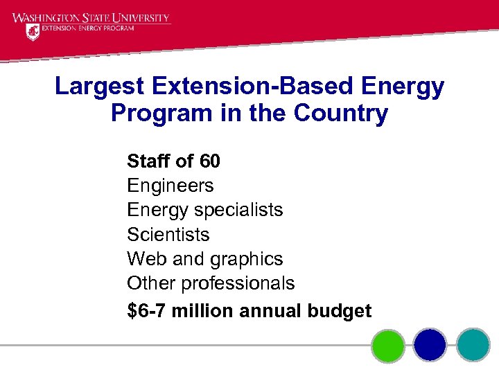 Largest Extension-Based Energy Program in the Country Staff of 60 Engineers Energy specialists Scientists