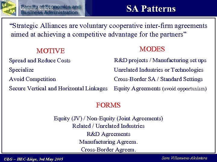 SA Patterns “Strategic Alliances are voluntary cooperative inter-firm agreements aimed at achieving a competitive