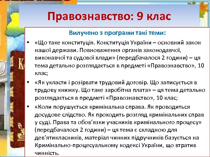 Правознавство: 9 клас Вилучено з програми такі теми: Fokina. Lida. 75@mail. ru • «Що